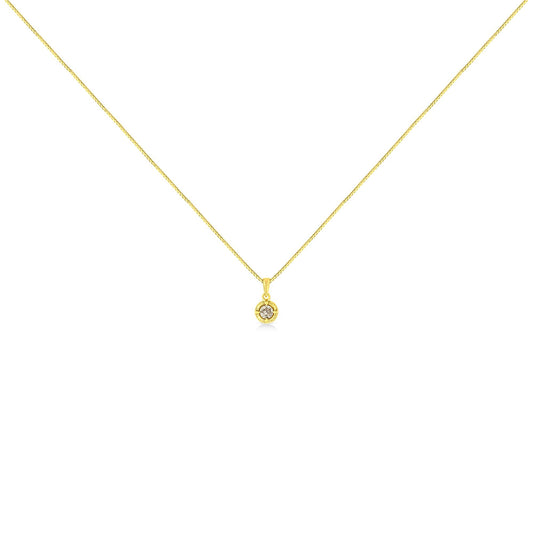 14K Yellow Gold Plated .925 Sterling Silver Brilliant Round Cut Diamond Solitaire Milgrain 18" Pendant Necklace