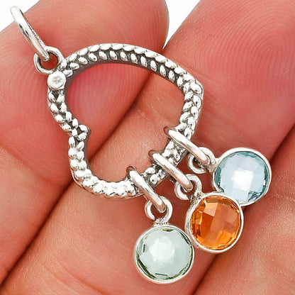 Prasiolite (Green Amethyst), Sky Blue Topaz & Citrine Pendant P-1731 SDP147853