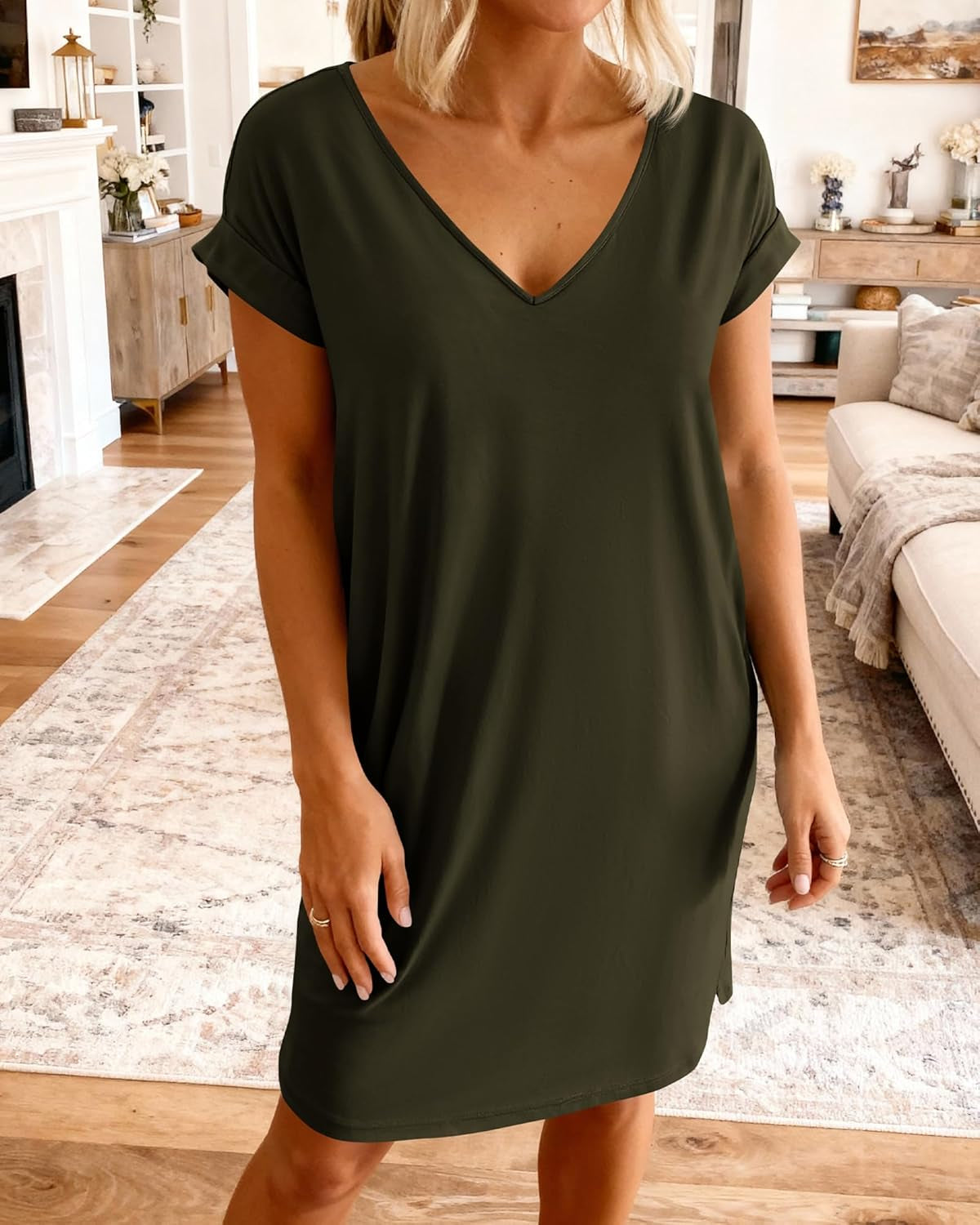 Womens Summer Dresses 2026 Pockets Short Sleeve Loose Nightgowns Pajama Beach Vacation Casual Spring T Shirt Dress