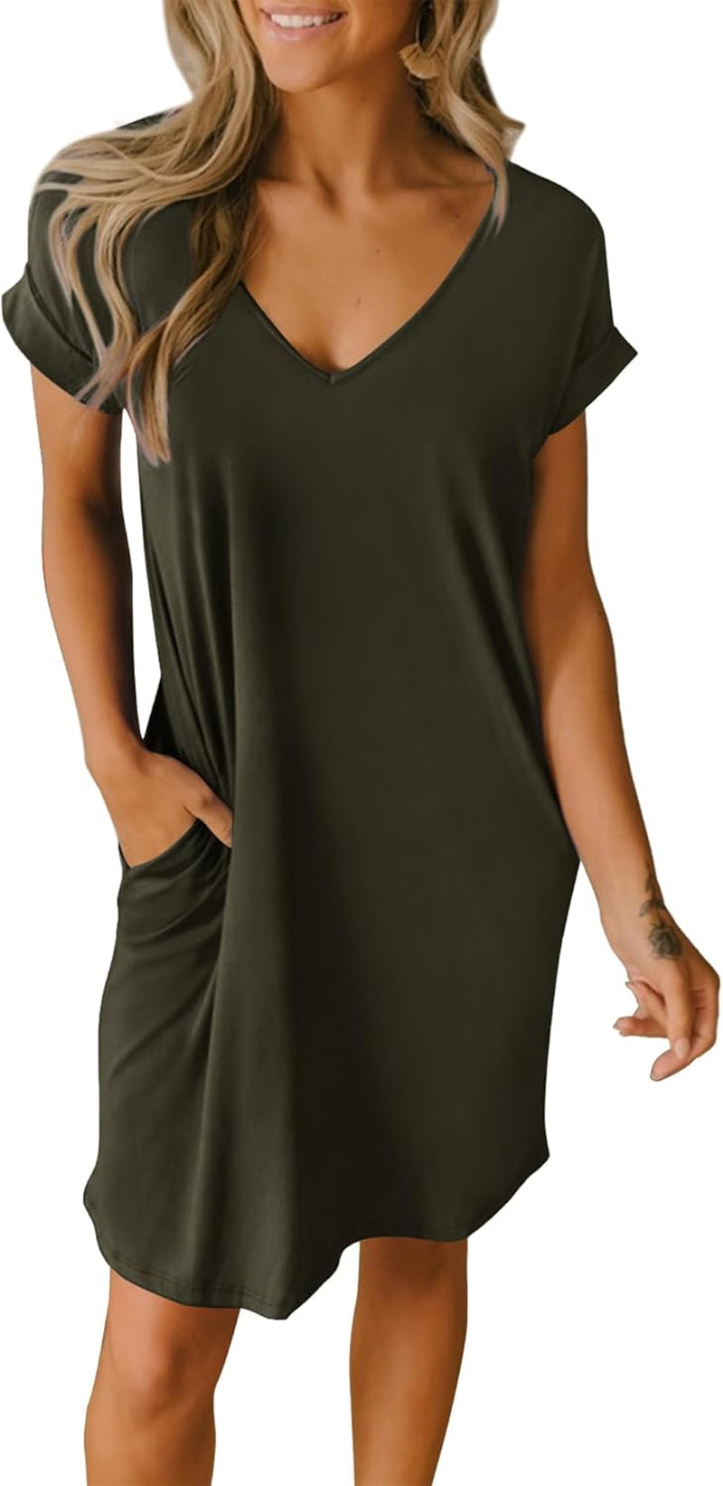 Womens Summer Dresses 2026 Pockets Short Sleeve Loose Nightgowns Pajama Beach Vacation Casual Spring T Shirt Dress